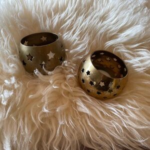 Vintage Brass Pierced Star Cutout Votive Tealight Candle Holders Set of 2